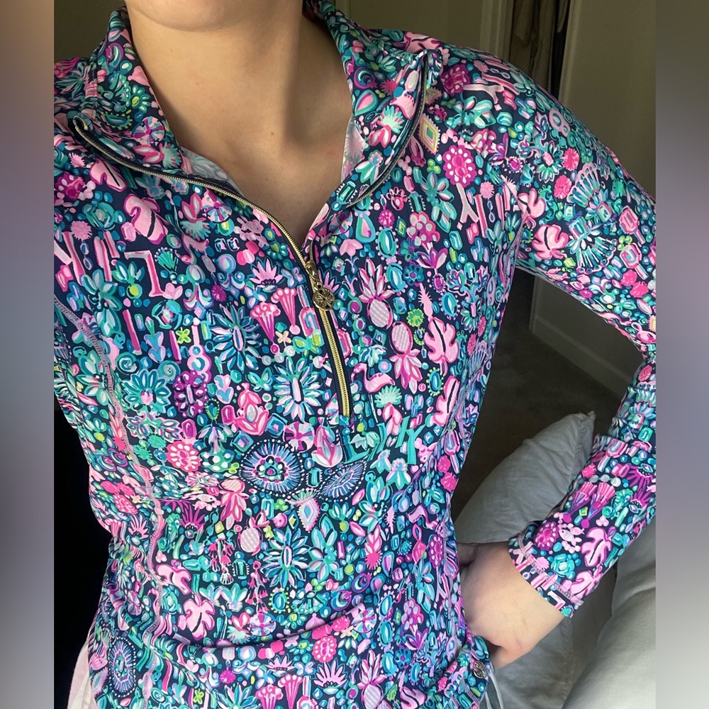 Lilly Pulitzer Justine Half Zip UPF 50+ Low Tide Navy Size large